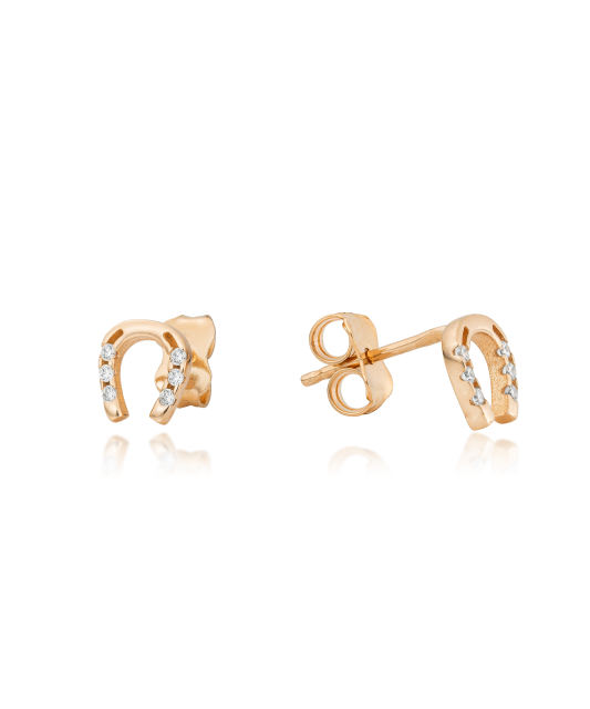 Gold earrings with zircons "horseshoe"