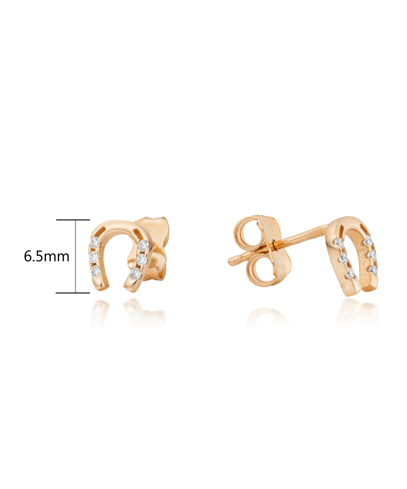 Gold earrings with zircons "horseshoe"