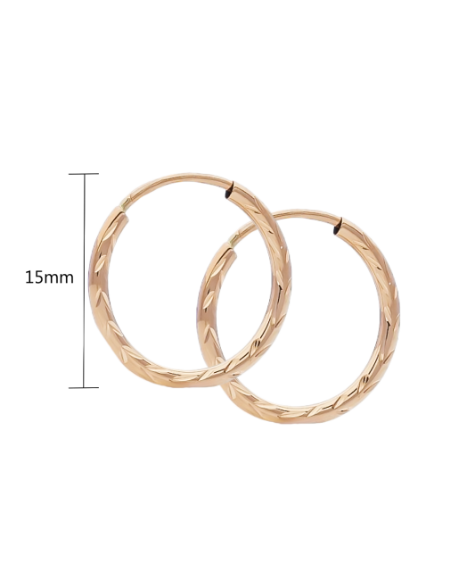 Engraved Gold  hoop Earrings 15mm