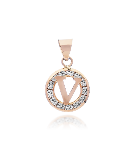 Gold pendant with zircons Letter V