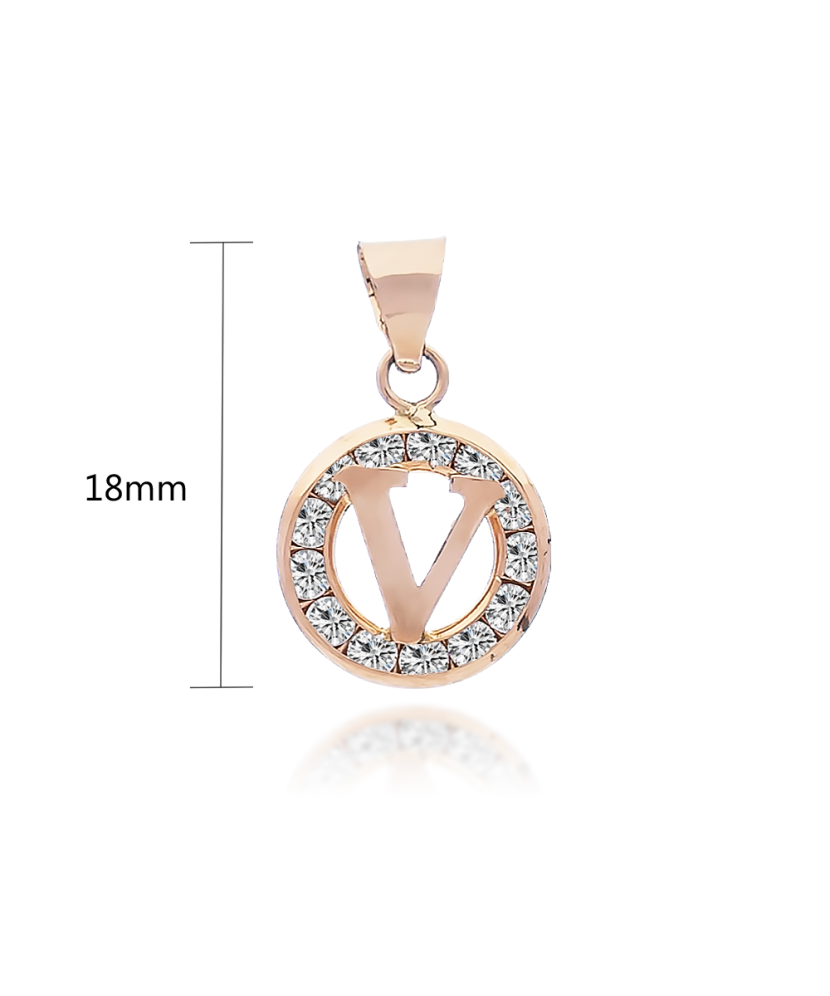 Gold pendant with zircons Letter V