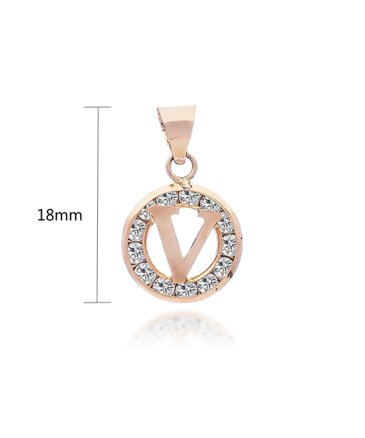 Gold pendant with zircons Letter V