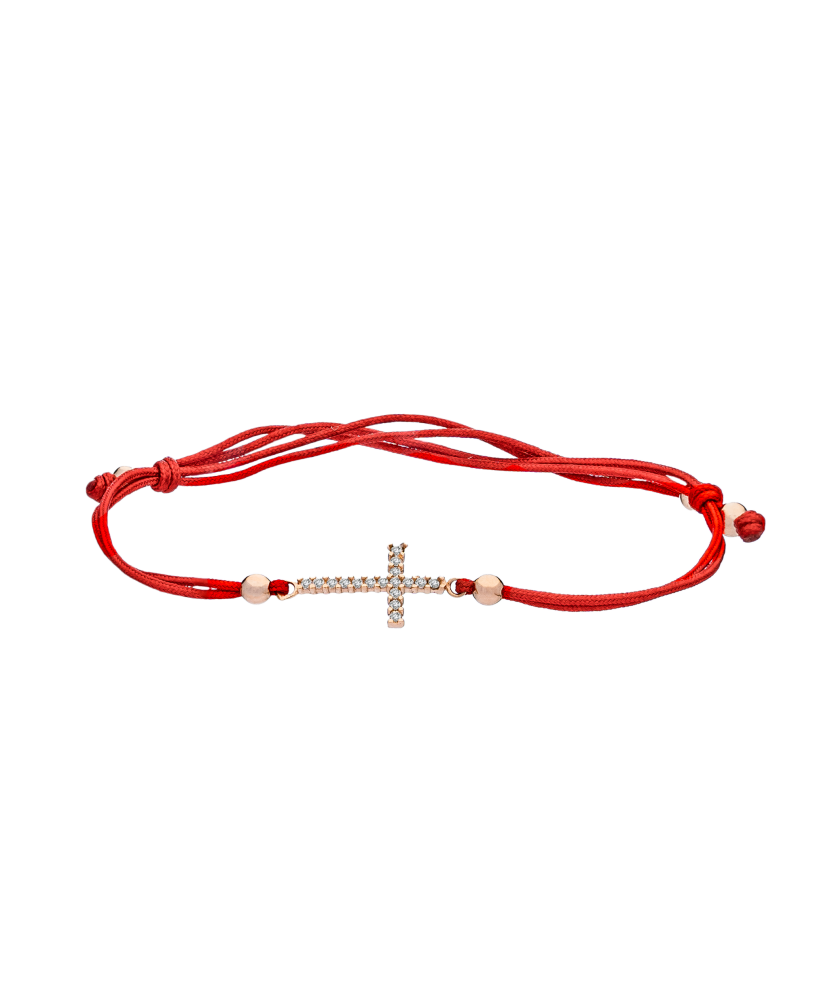 Red string bracelet with gold pendant "cross"