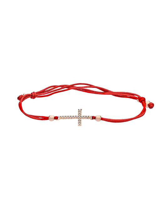Red string bracelet with gold pendant "cross"