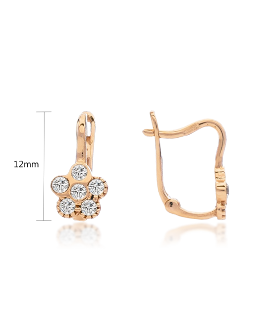 Gold children's earrings with zircons "flowers"