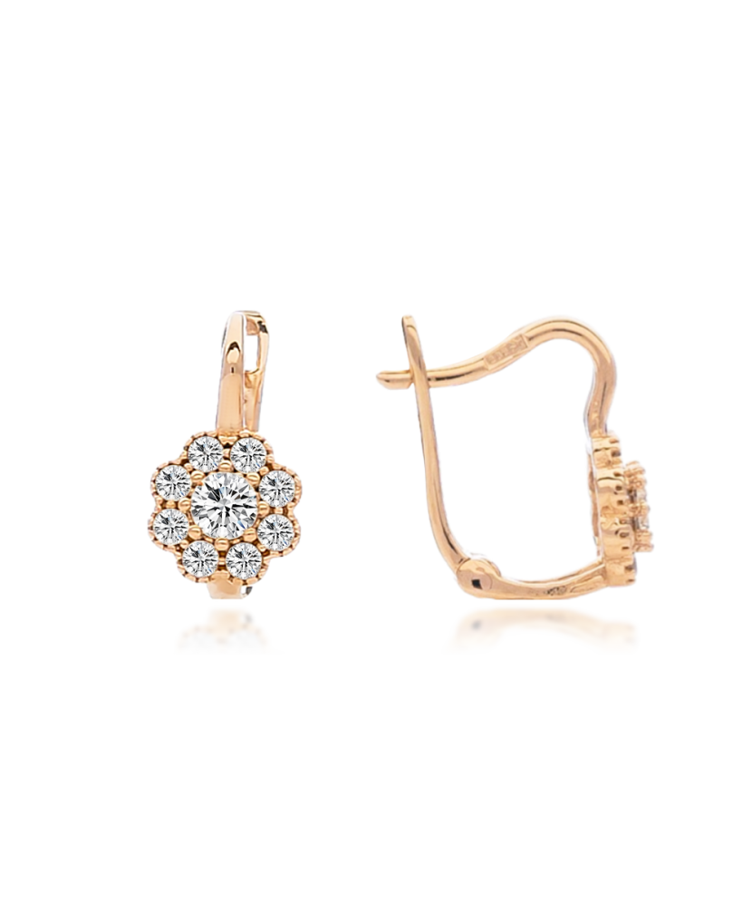 Gold children's earrings with zircons "flowers"