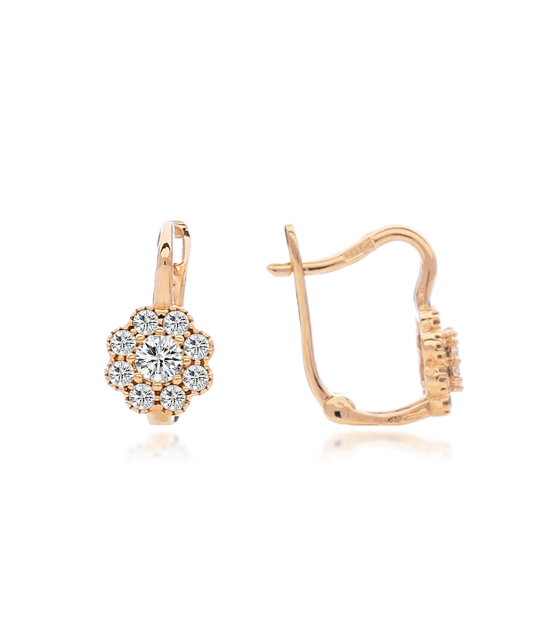 Gold children's earrings with zircons "flowers"