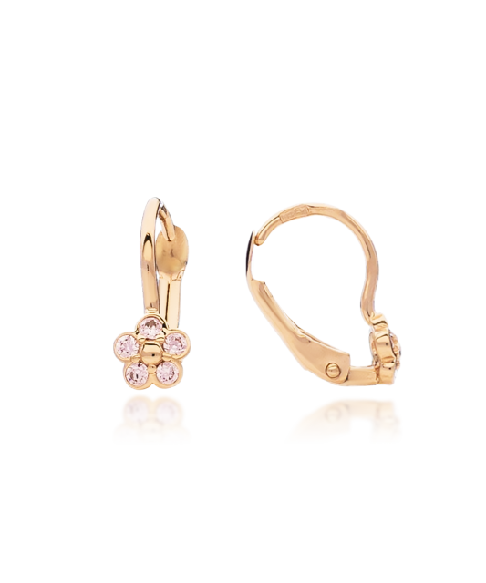 Gold children's earrings with zircons "flowers"