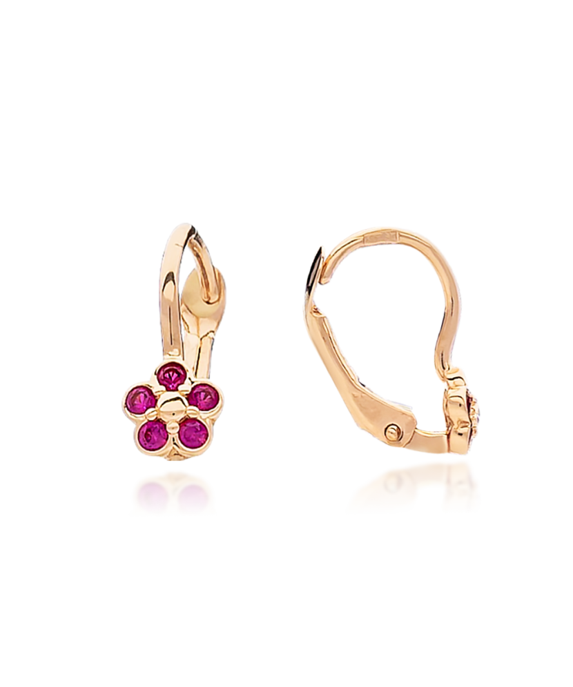 Gold children's earrings with zircons "flowers"