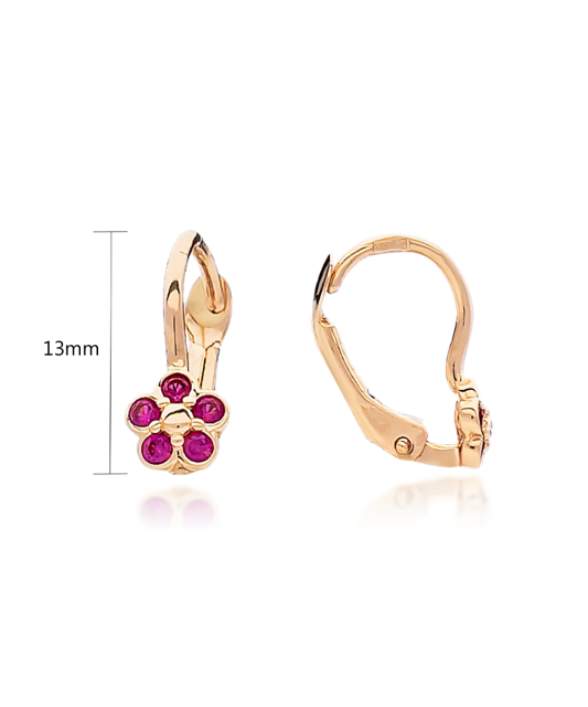 Gold children's earrings with zircons "flowers"
