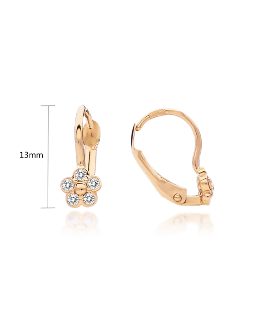 Gold children's earrings with zircons "flowers"