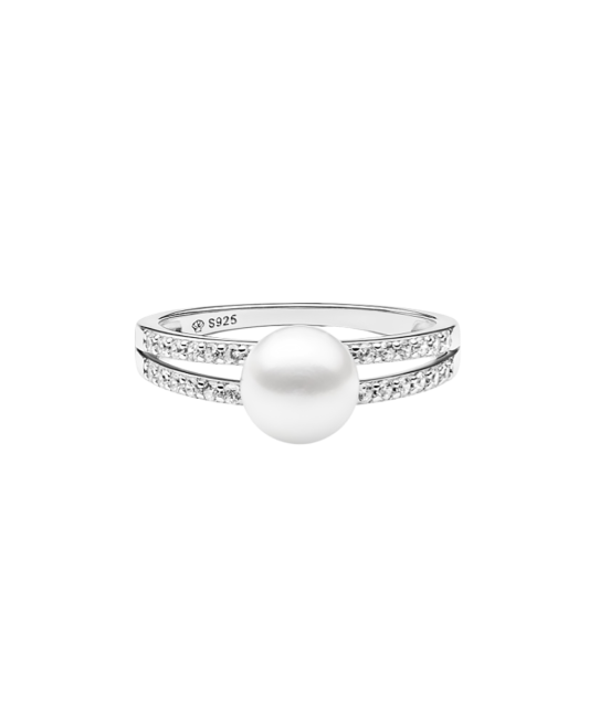 Sterling silver ring with pearl and zircons