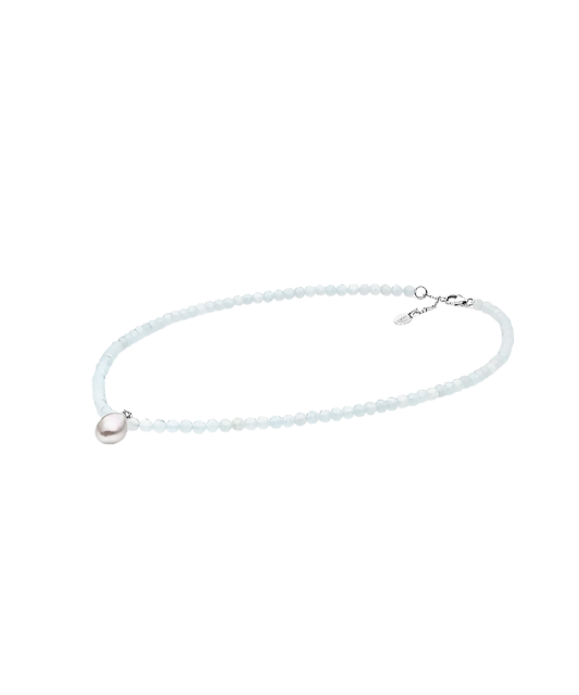 Necklaces with pearl and aquamarines