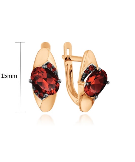 Gold earrings with garnets and zircons