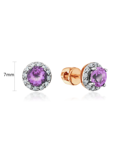 Gold earrings with amethysts and zircons