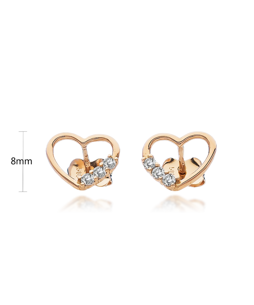 Gold earrings with zircons "heart"
