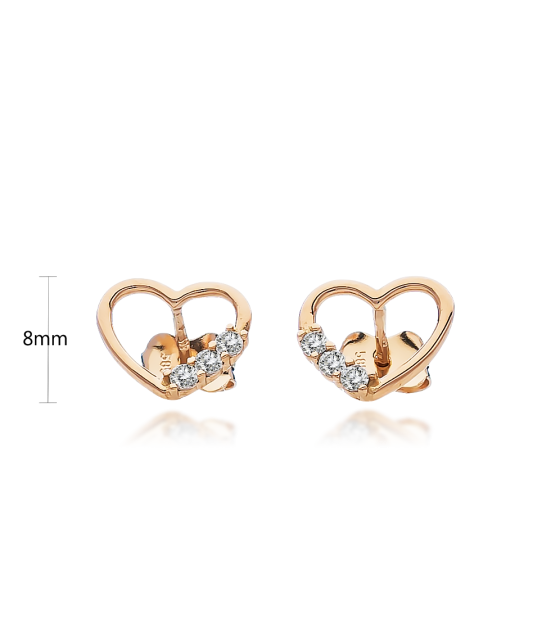 Gold earrings with zircons "heart"