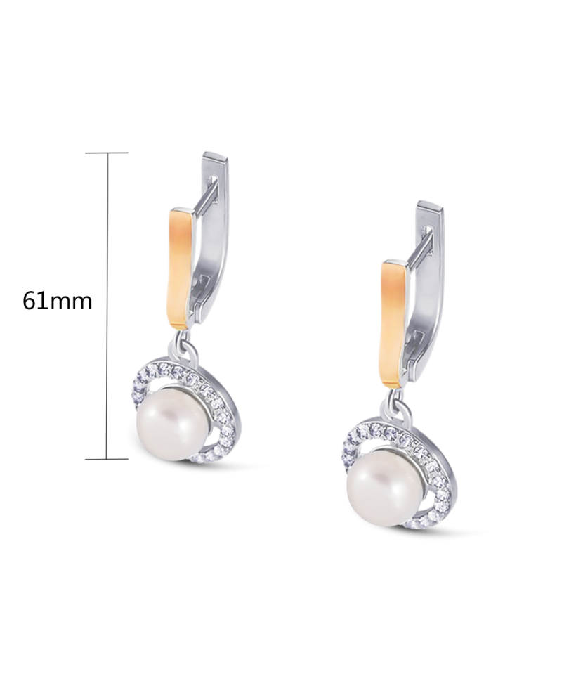 Sidabriniai auskarai su perlu ir cirkoniais dengti auksu  - Goldinga