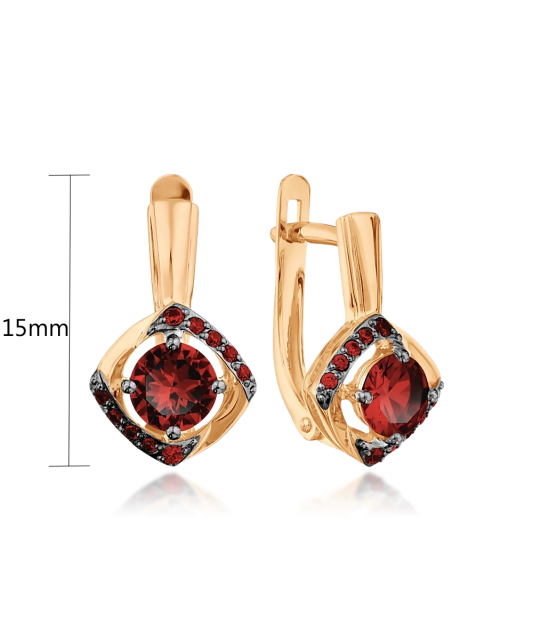 Gold earrings with garnet and zircons