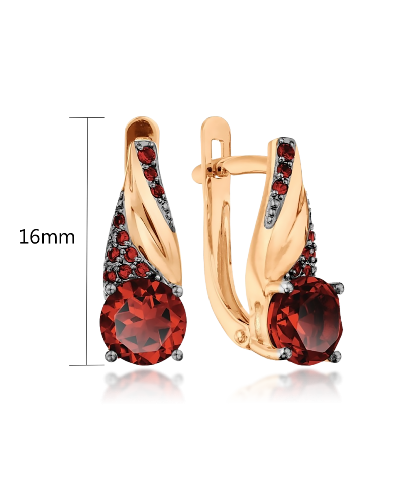 Gold earrings with garnet and zircons