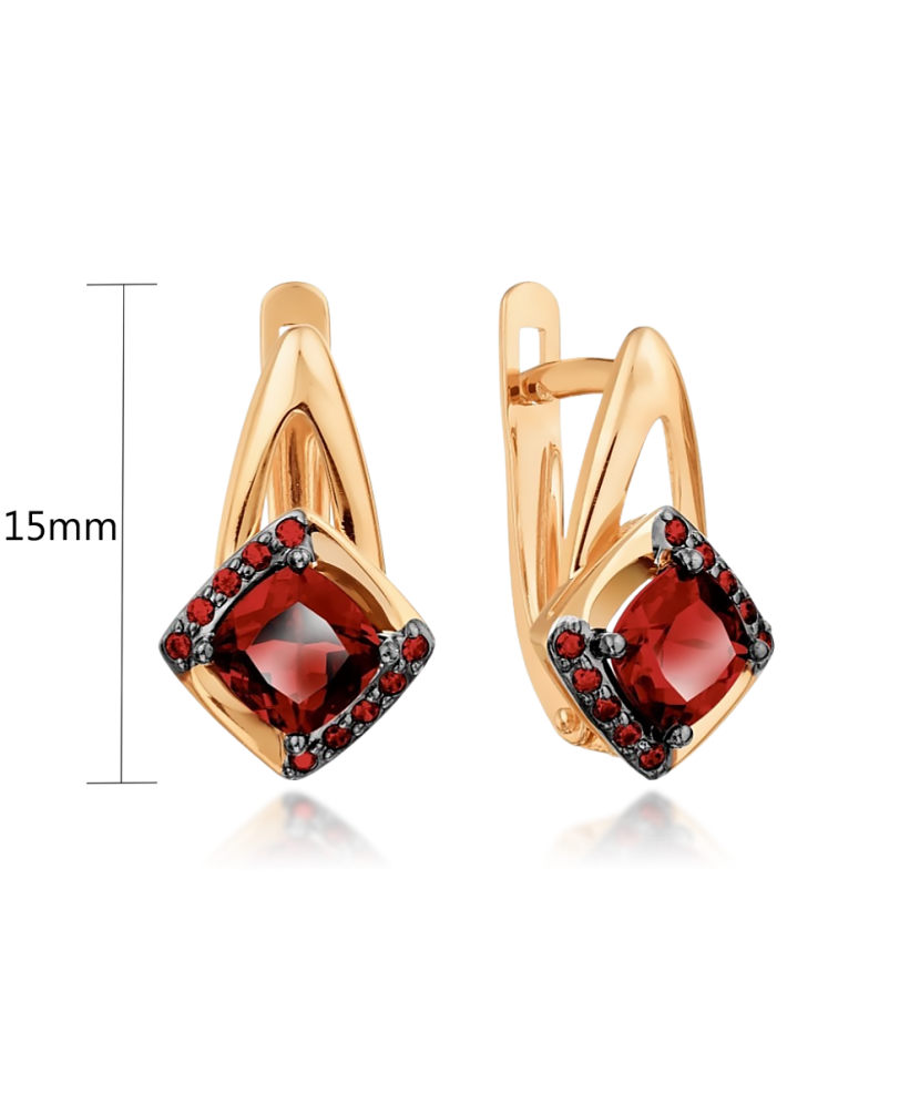 Gold earrings with garnet and zircons