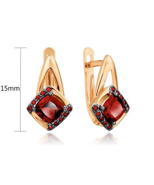 Gold earrings with garnet and zircons