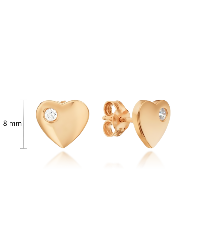 Gold earrings with zirconium "hearts"