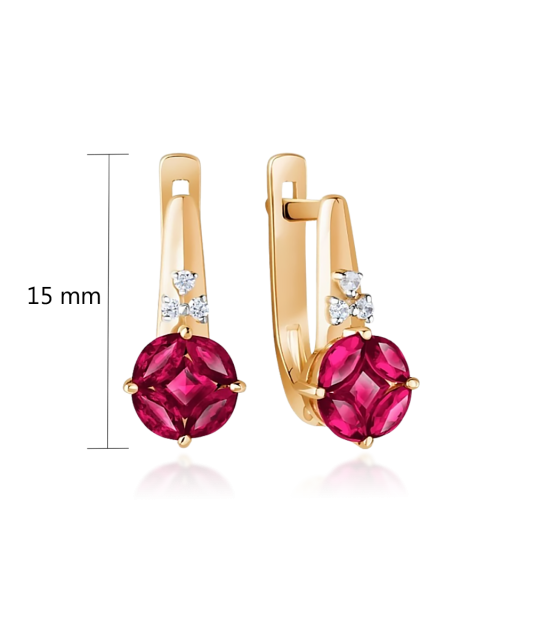 Gold earrings with ruby and diamonds