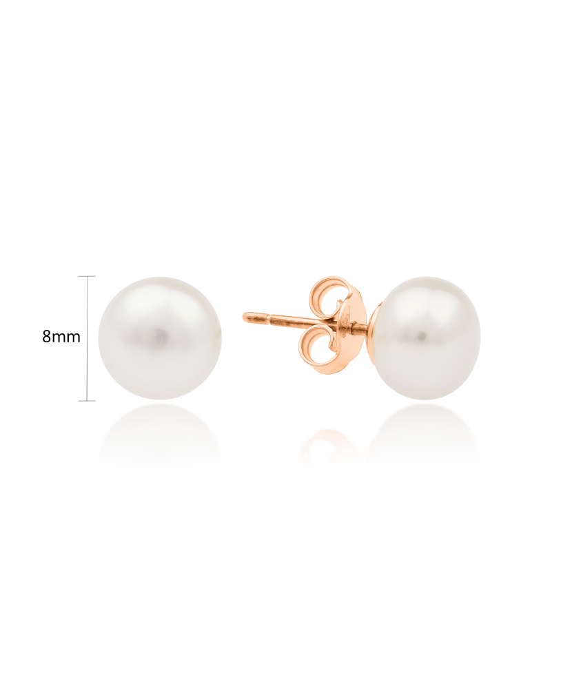 Gold earrings with natural pearls 8 mm