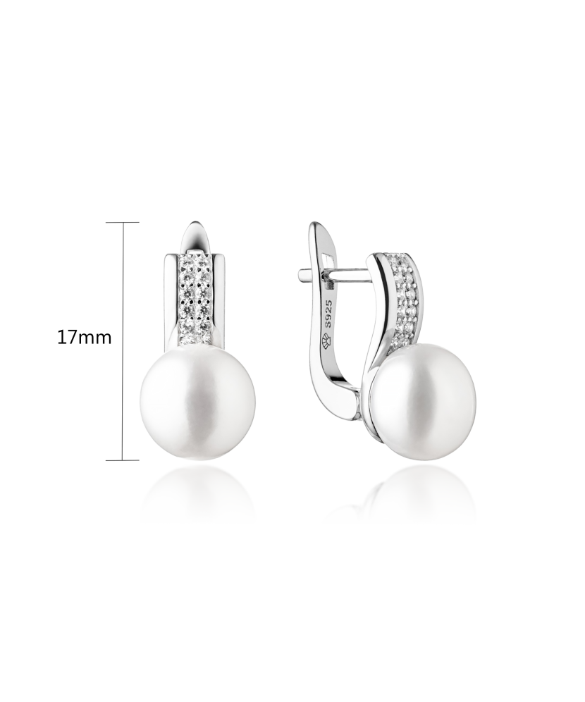 Sidabriniai auskarai su cirkoniais ir natūraliais perlais  - Goldinga