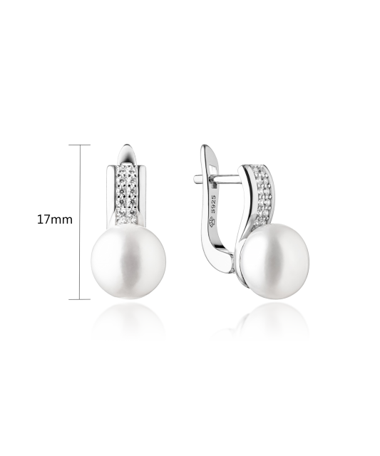 Sidabriniai auskarai su cirkoniais ir natūraliais perlais  - Goldinga