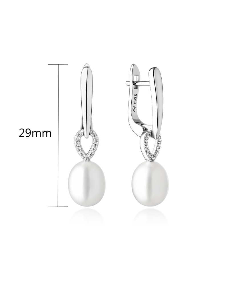 Sterling silver earrings with zircons and natural pearls