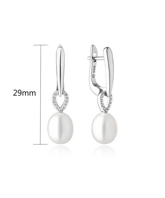Sterling silver earrings with zircons and natural pearls
