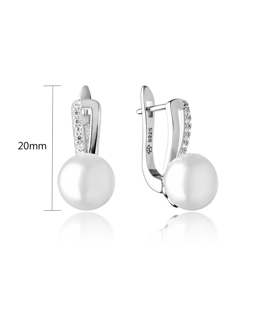 Sterling silver earrings with zircons and natural pearls