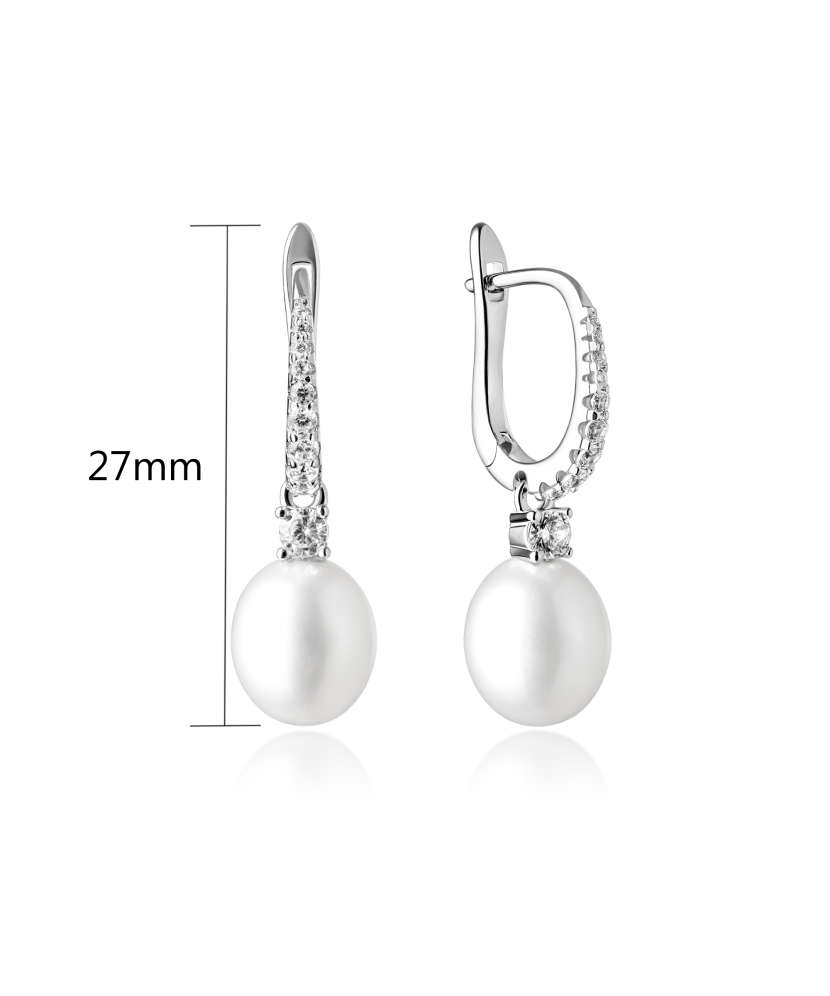 Sidabriniai auskarai su natūraliu perlu ir cirkoniais  - Goldinga