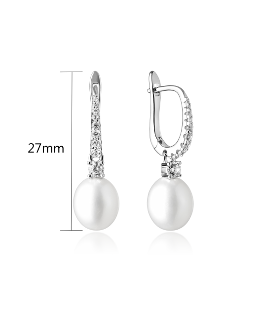 Sterling silver earrings with natural pearl and zircons
