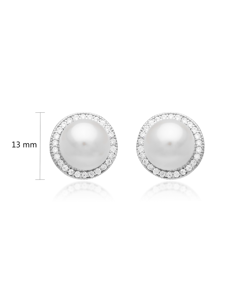 Sterling silver earrings with natural pearl and zircons
