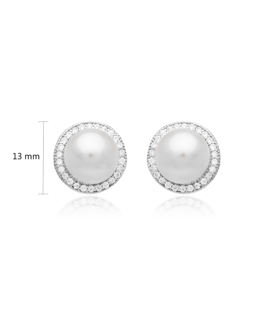 Sterling silver earrings with natural pearl and zircons