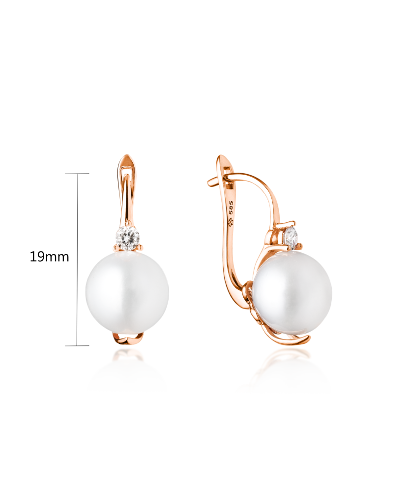 Gold earrings with pearl and zirconium