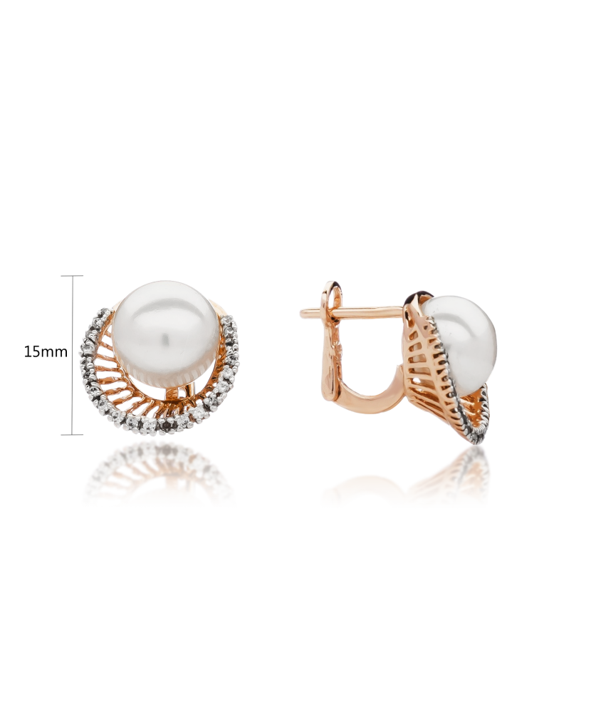 Auksiniai auskarai su perlu ir cirkoniais  - Goldinga