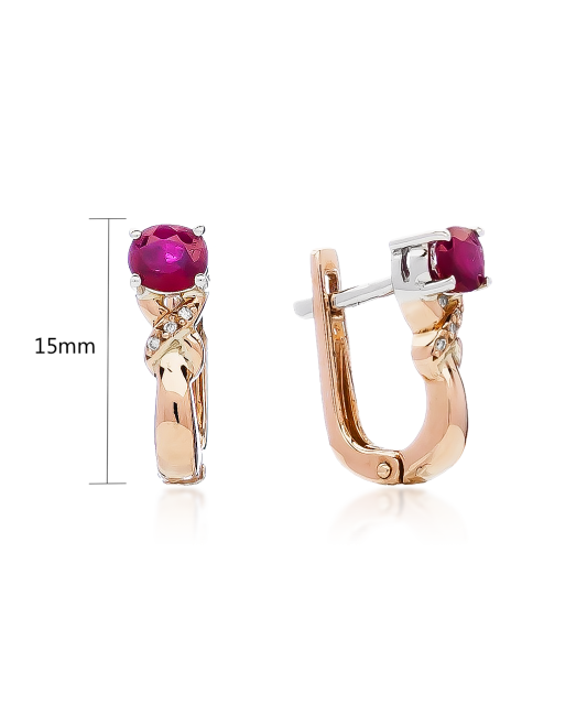 Gold earrings with rubies and diamonds