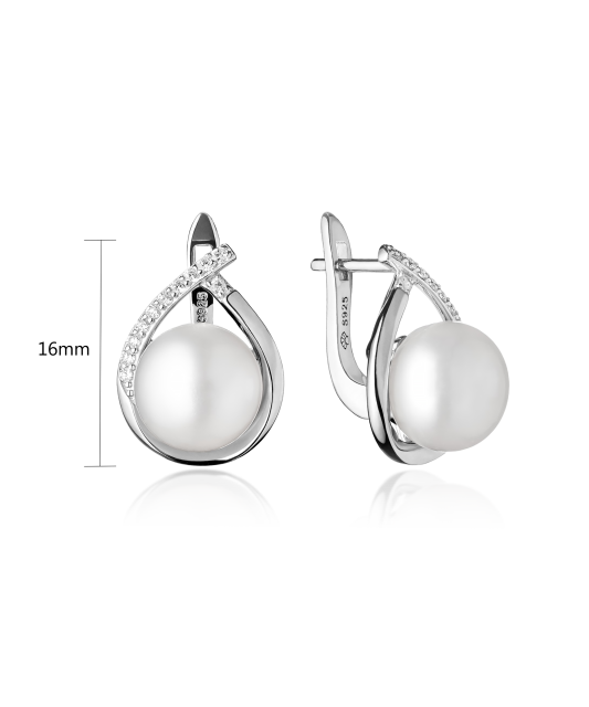 Sterling silver earrings with zircons and natural pearls