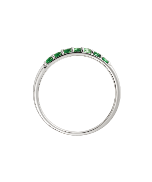 White gold ring with diamonds and emeralds