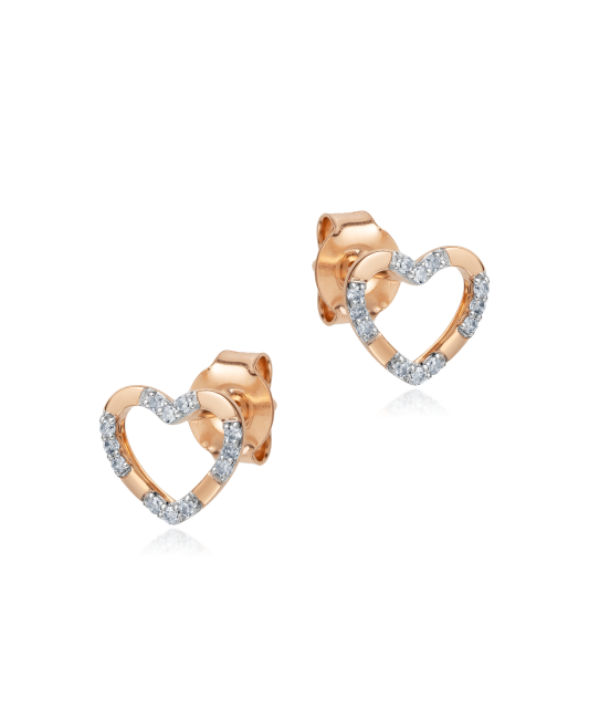 Gold earrings with diamonds "Heart"