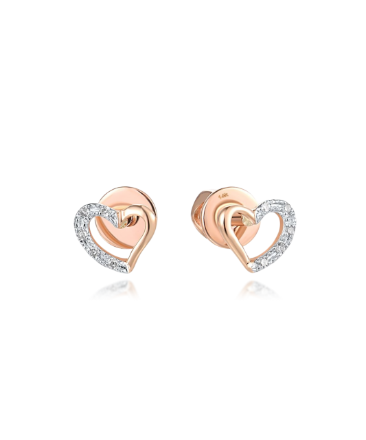 Gold earrings with diamonds "Heart"