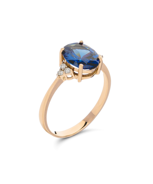 Gold ring with nano sapphire and zircons
