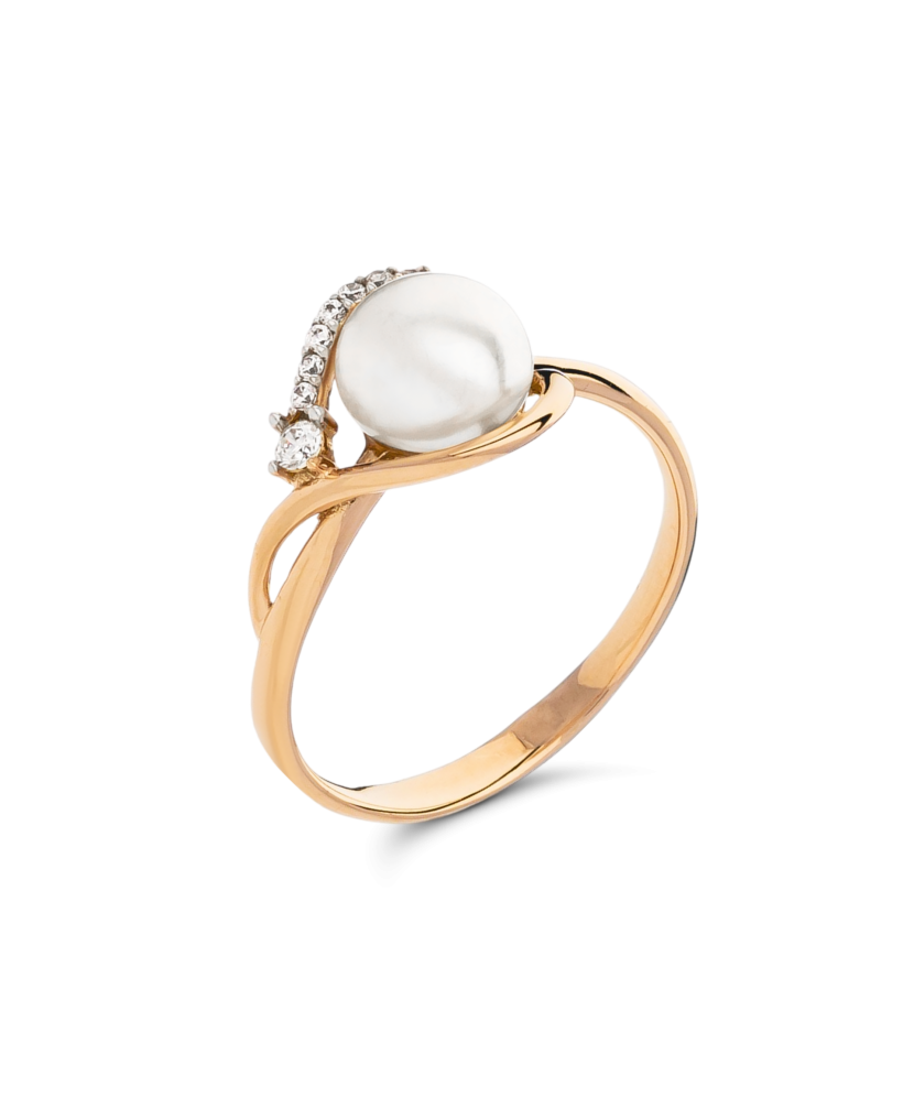 Auksinis žiedas su perlu ir cirkoniais  - Goldinga