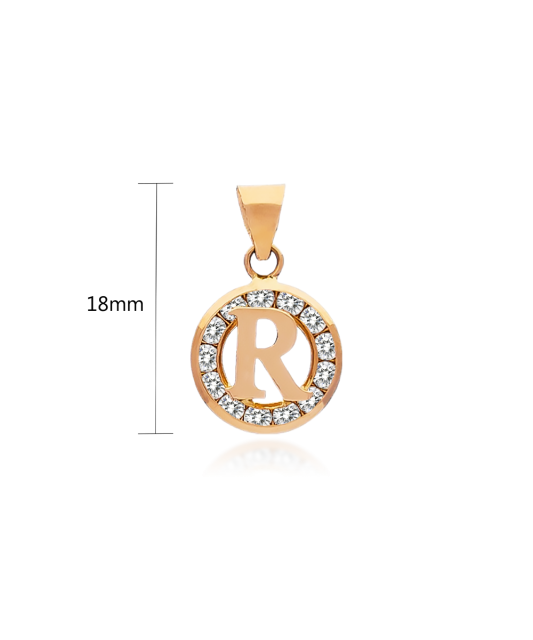 Gold pendant with zircons Letter R