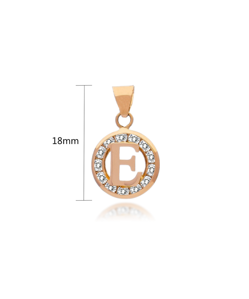 Gold pendant with zircons Letter E