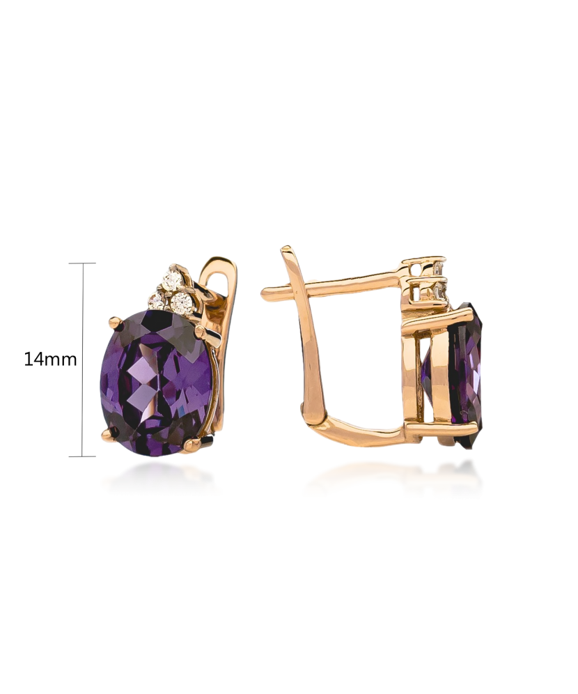 Gold earrings with amethysts and zircons